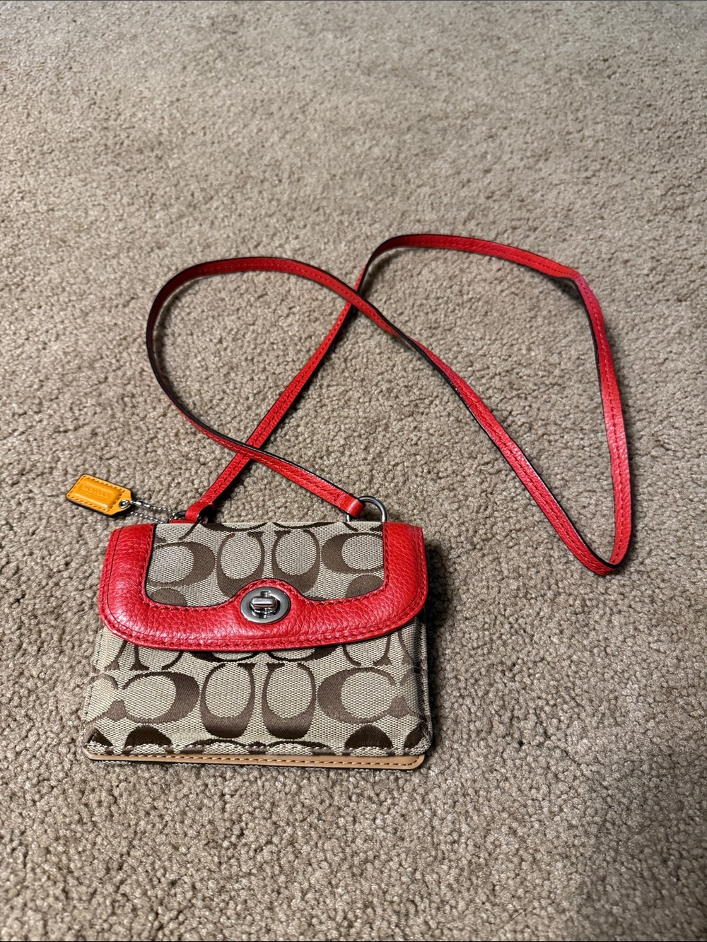 Coach Canvas Crossbody Wallet with Red Leather Trim